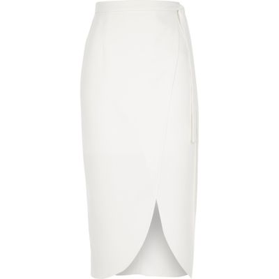 White wrap midi skirt